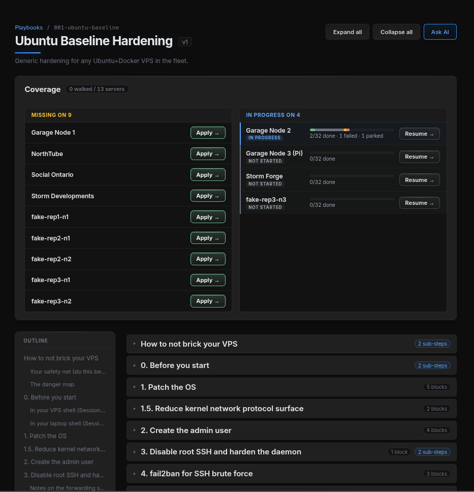 playbook overview page of internal fleet manager