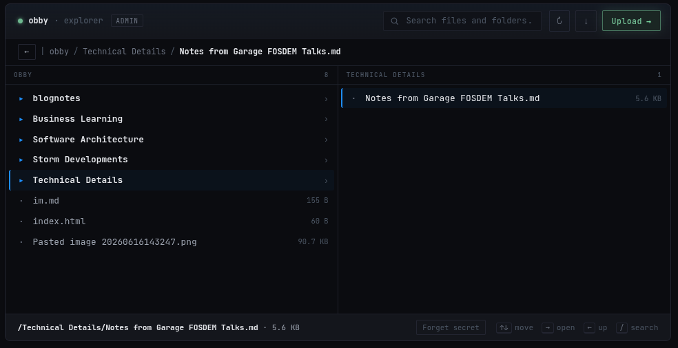 Storm Buckets file browser showing an S3 bucket as a folder tree in the browser