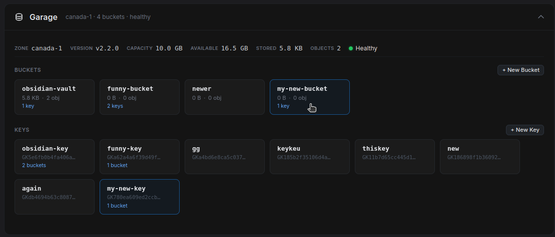 internal dashboad v0.1 of garage bucket management section