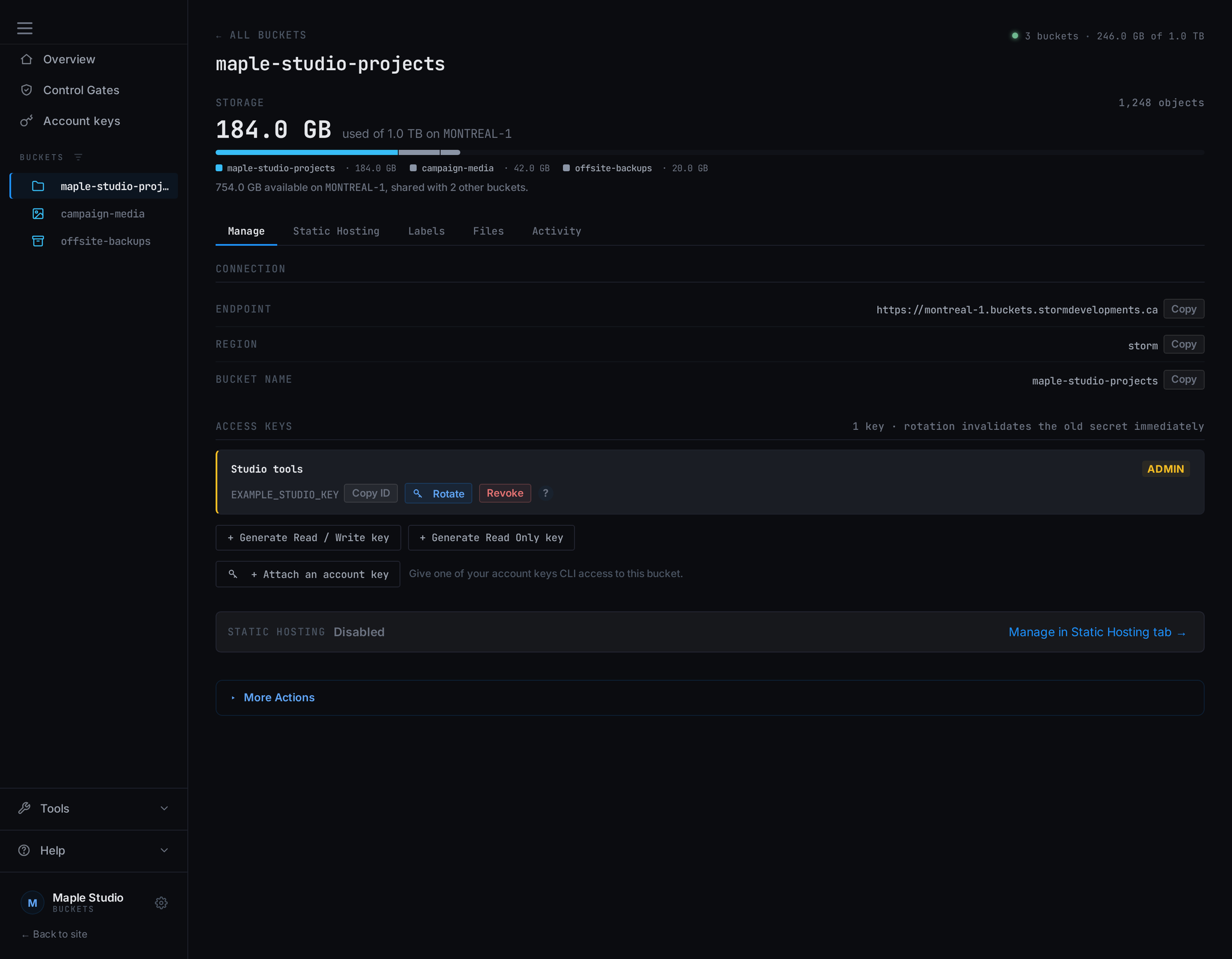 Get connected: Storm Buckets with example data