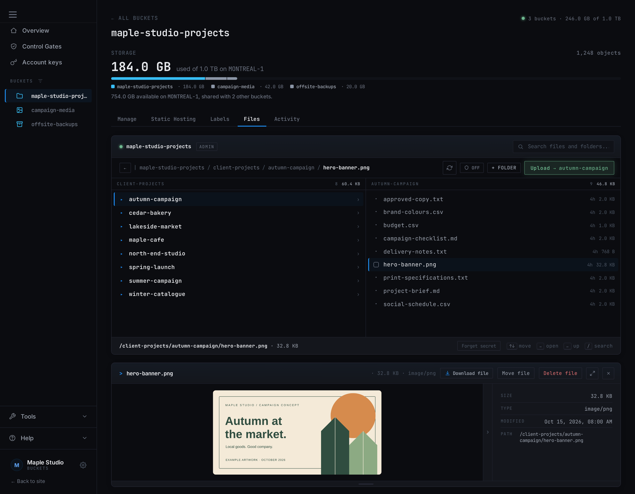 Preview an object: Storm Buckets with example data