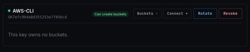 Creating an account key, with the one-time secret shown and a copy button
