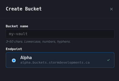 Create Bucket dialog