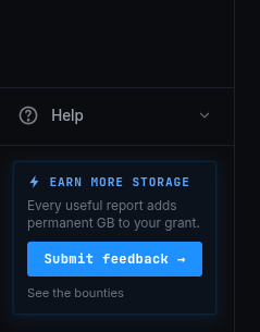 The Storm Buckets feedback form in the dashboard